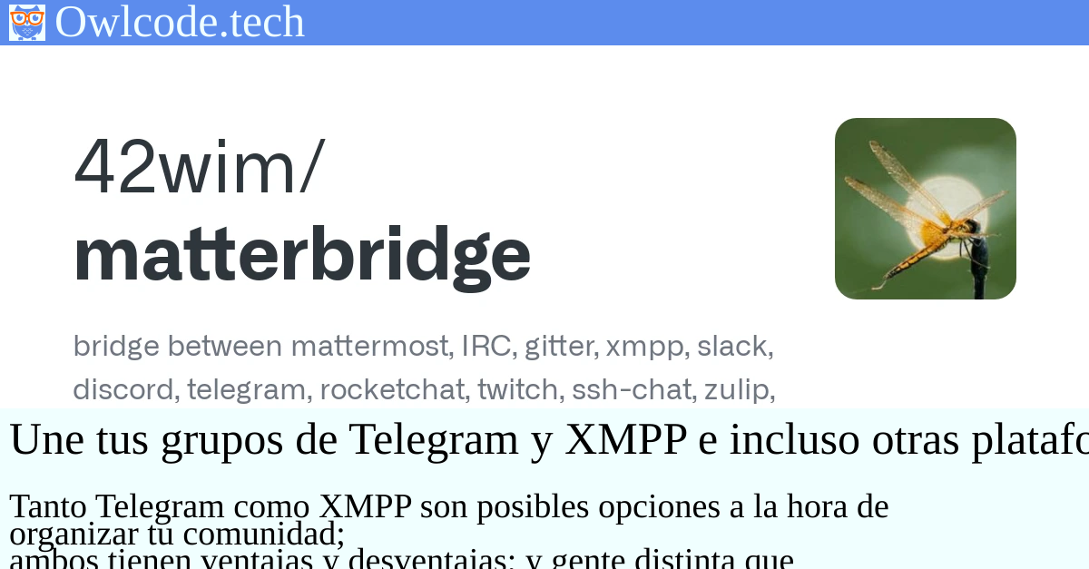 Portada de Une tus grupos de Telegram y XMPP e incluso otras plataformas con Matterbridge.